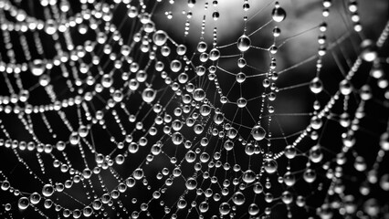Delicate morning dewdrop jewels adorn a intricate spiderweb design