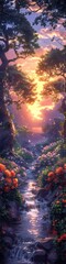 Wall Mural - A beautiful landscape at sunset with purple colors over water.