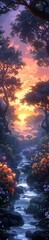 Wall Mural - A beautiful landscape at sunset with purple colors over water.