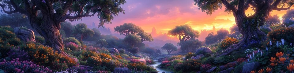 Wall Mural - A beautiful landscape at sunset with purple colors over water.