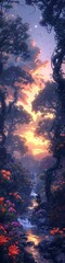 Wall Mural - A beautiful landscape at sunset with purple colors over water.