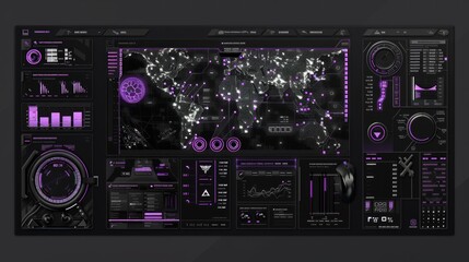 Wall Mural - A computer monitor with a purple background and a map of the world