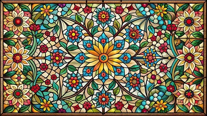 Canvas Print - Floral stained glass window pattern with vintage and tribal elements, floral, stained glass, window, pattern, vintage, tribal