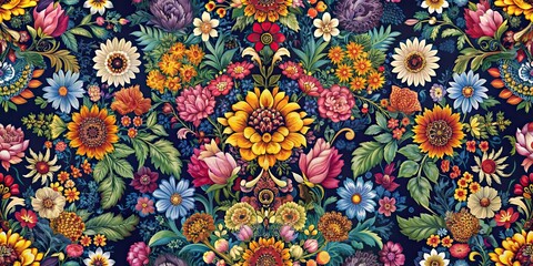intricate floral wallpaper pattern with vibrant colors, floral, wallpaper, design, intricate, textur