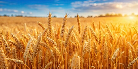 Wall Mural - Field of ripe golden wheat ready for harvest, agriculture, crop, harvest, farming, field, grain, growth, rural