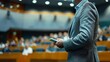 © GenerativeAIpicture - Businessperson giving a presentation using a projector in a meeting room Generative AI