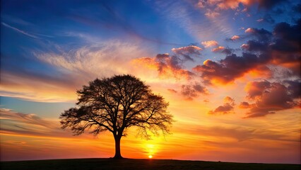 Poster - Tree silhouette against a sunset sky, nature, silhouette, tree, sunset, sky, silhouette art, environment, outdoor, landscape