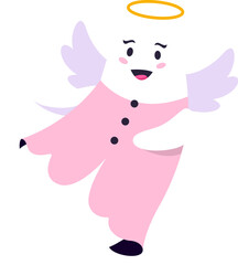 Canvas Print - Funny cartoon Halloween kawaii ghost angel character with white wings, halo, rosy cheeks, and an endearing smile. Isolated vector spook radiating a gentle and whimsical aura of innocence and sweetness