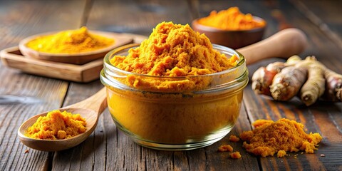 Poster - Turmeric paste made from freshly grated turmeric root, turmeric, paste, root, spice, ingredient, yellow