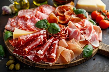 Canvas Print - Italian meat platter with prosciutto bresaola pancetta salami and parmesan