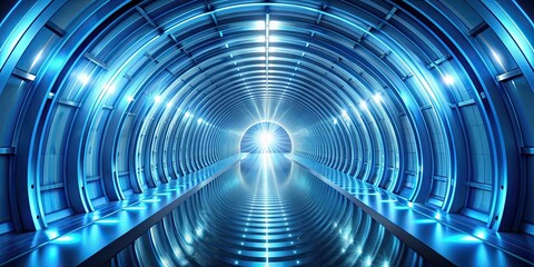 Wall Mural - Abstract blue tunnel in a render, futuristic, technology, digital, vibrant, illuminated, abstract, background, design