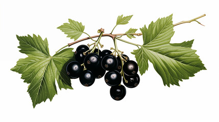 Wall Mural - Botanical Black Currant Illustration on white background ~ Created using Generative AI