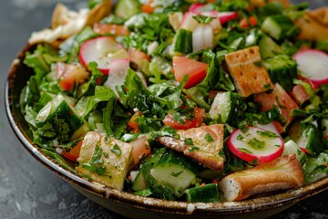 Sticker - Lebanese Fattoush salad with green veggies tomato radish herbs and toasted pita bread