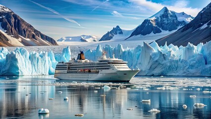 Sticker - Cruise ship sailing through majestic north seascape with ice glaciers in Canada , cruise ship, north seascape, ice glaciers