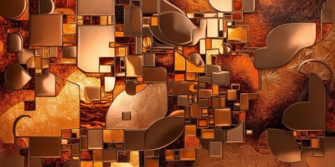 Sticker - Abstract textures with geometric shapes and lines in brown and gold