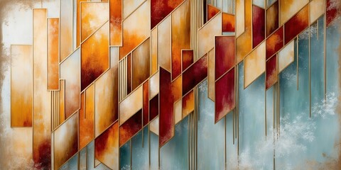 Canvas Print - Abstract geometric shapes in warm orange, red, and white colors