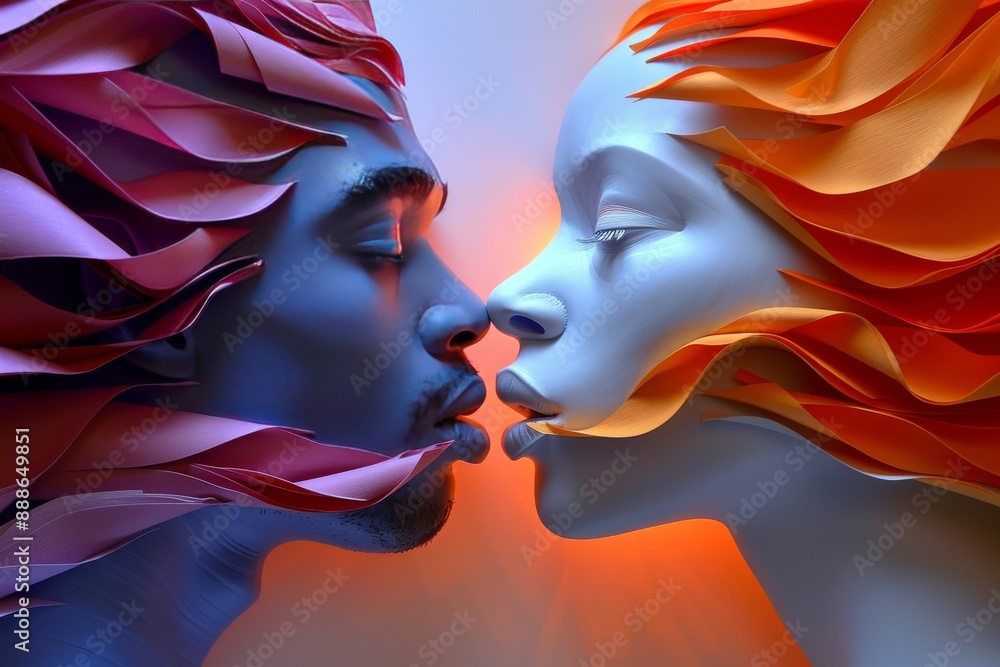 Mesmerizing surreal digital artwork with vivid colors showing two ...