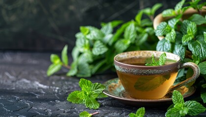 Poster - Mint tea and mint on the table