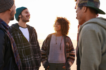 Poster - Can you guys remember that day...Shot of a group of friends walking along a beach at sunset.