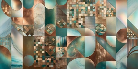 Poster - Abstract geometric shapes and patterns in teal and brown