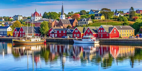 Canvas Print - Scenic waterfront view of Lunenburg, Nova Scotia featuring colorful historic buildings and boats , Lunenburg, Nova Scotia