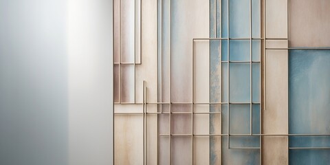 Wall Mural - A metal grid pattern with beige and blue panels