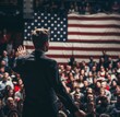 © liang - Eloquent Politician Commanding the Stage with Charisma and Eloquence, Demonstrating Leadership and Oratory Skills in a Political Debate to a Captivated Audience.