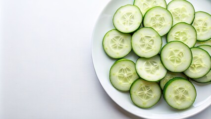 Canvas Print - Cucumber slices arranged neatly on a white plate, fresh, healthy, snack, vegetable, green, organic, nutrition, refreshment