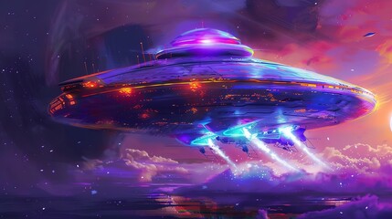 Wall Mural - wonderful futuristic spaceship, alien science fiction, sci-fi ship illustration, ufo spacecraft