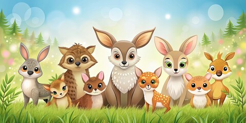 Poster - of cute woodland animals including owls, foxes, rabbits, deer, and more , woodland, animals, cute, adorable, wildlife, forest, nature