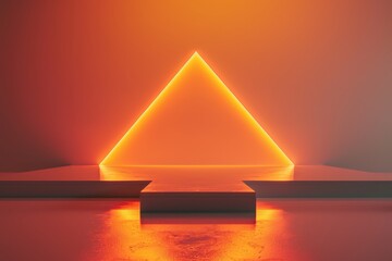 Wall Mural - Modern Abstract Geometric Art Featuring a Glowing Orange Triangle on Reflective Surface