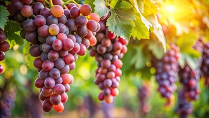 Poster - An of ripe, juicy grapes on a vine, grapes, fruit, vine, wine, purple, green, organic, agriculture, healthy, tasty, harvest, fresh