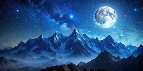 Wall Mural - Mountain range illuminated by moonlight