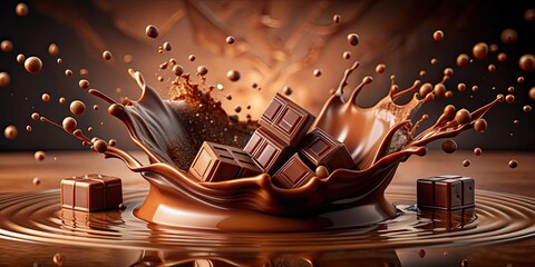 Canvas Print - Delicious chocolate with splashes on World Chocolate Day, chocolate, sweet, dessert, cocoa, indulgence, treat