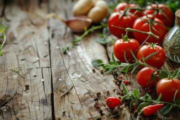 Sticker - Organic vegetables on wood for bio healthy cooking with herbs and spices