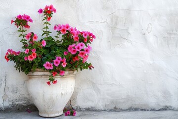 Poster - White wall with a flower pot