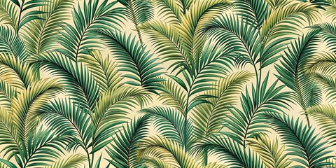 Poster - Seamless vintage wallpaper pattern with tropical palm fronds, tropical, palm fronds, seamless, vintage, wallpaper, pattern