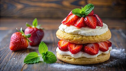 Poster - Soft, delicious shortcake filled with juicy strawberries, strawberry, shortcake, dessert, baked, fresh, pastry, treat, sweet