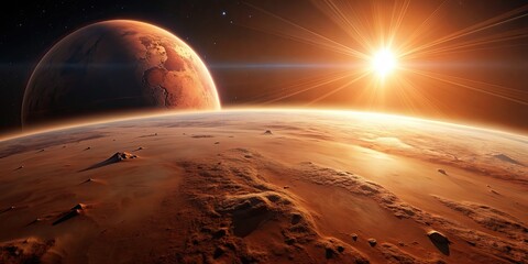 Wall Mural - unusual atmospheric phenomena on mars with stunning views of the sun, mars, atmosphere, phenomena, b