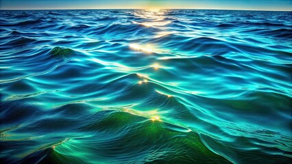 Canvas Print - Illuminated sea water with gradient effect from green to deep blue, ripples and undulating lines at surface, darkening at bottom