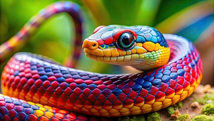 Poster - Adorable snake with bright colors and a friendly expression, cute, snake, reptile, adorable, colorful, pet, exotic, wildlife