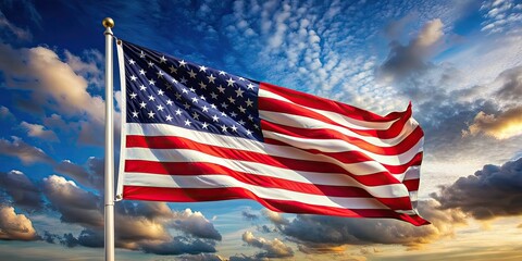 American flag blowing in the wind, patriotic, United States, stars and stripes, red white and blue, symbol