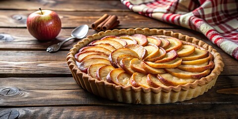 Canvas Print - Apple tart presented on a rustic wooden table, dessert, pastry, homemade, rustic, delicious, sweet, baking, fruit, food