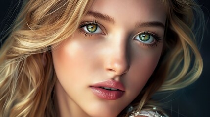 Wall Mural - A beautiful blonde woman with green eyes.