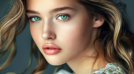 Wall Mural - A beautiful woman with green eyes.