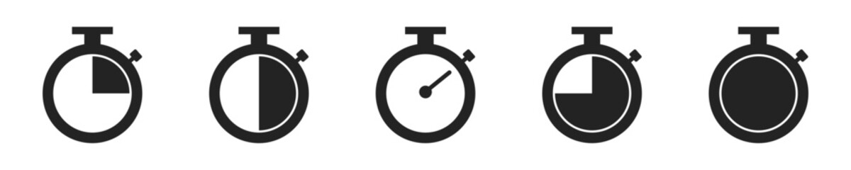 Wall Mural - timer and clock icon set. set of 5 outline icons related to stopwatch, timer, hourglass, sandglass t