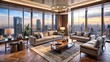 © Sujid - Luxurious apartment suite lounge with modern furniture and panoramic city views, luxury, apartment, suite, lounge