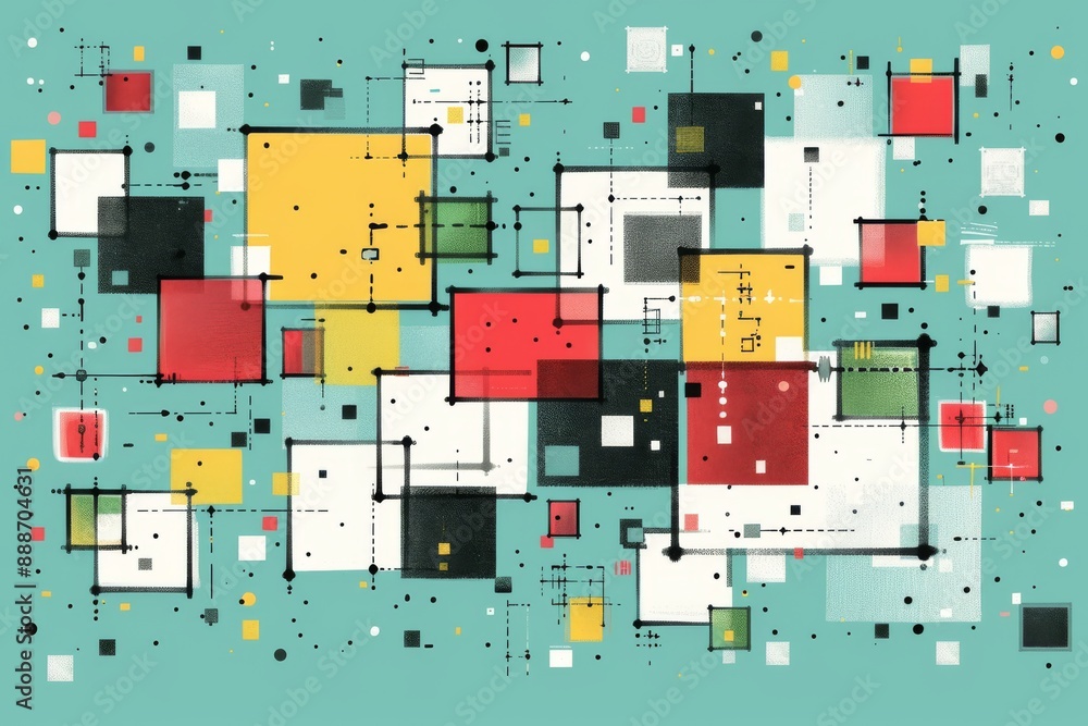 Abstract digital artwork with geometric shapes and vibrant colors ...