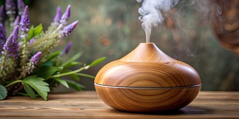 Canvas Print - Elegant wooden electric aroma diffuser emitting soothing fragrance , home decor, relaxation, spa, aromatherapy