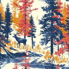 Poster - Rustic Hunting Pattern Background, Contemporary Outdoors Wallpaper, Nature Lover Wildlife Backdrop Concept, Camping Hunter Hiker Textile Design, Wilderness Forest and Animal Themed Art